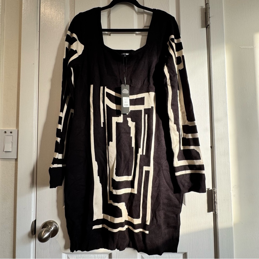 Chic Black and White Geometric Dress fashion nova NWT size 3X